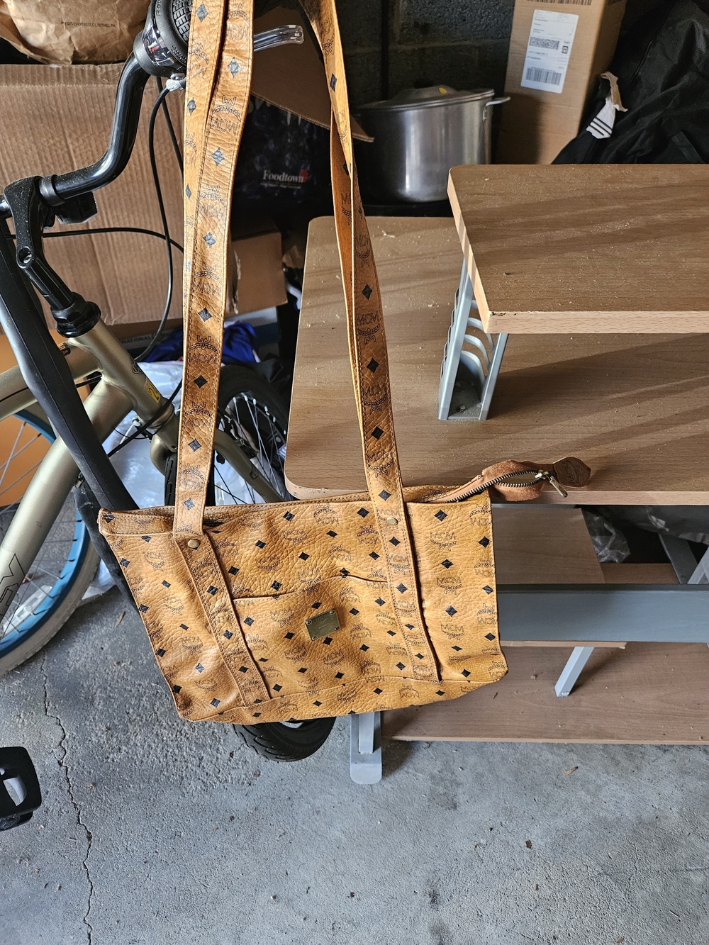 MCM Cognac Monogram Studded Shoulder Tote